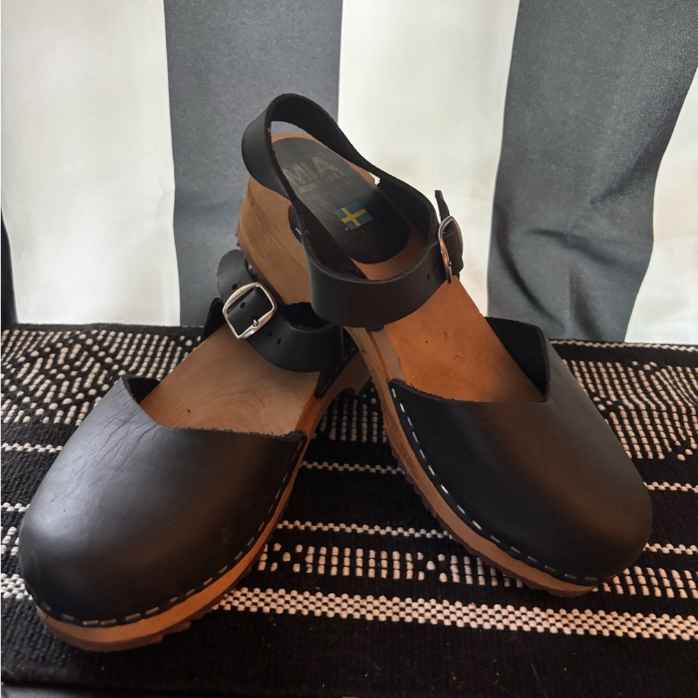 MIA Black and Brown Leather Clogs